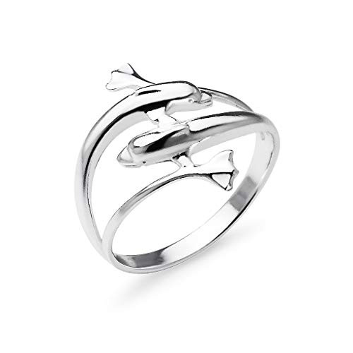 Sterling Silver Double Dolphin Wrap Charm Ring  Ocean Animal Friendship Band Jewelry  Size 7