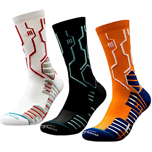 Men Non Slip Soccer Socks - Basketball Socks with Ankle Protection Athletic Socks for Men  and  Women Sports Cushion Crew Socks 3 Pairs