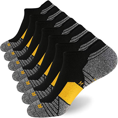 WANDER Men's Athletic Running Socks 7 Pairs Thick Cushion Ankle Socks for Men Sport Low Cut Socks 6-9-10-12 -7 Pairs Black Yellow Shoe Size- 12-14-