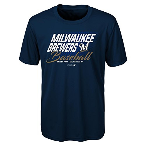 MLB Youth Boys 8-20 Brewers Short sleeve Team Color performance Tee L-14-16- Navy