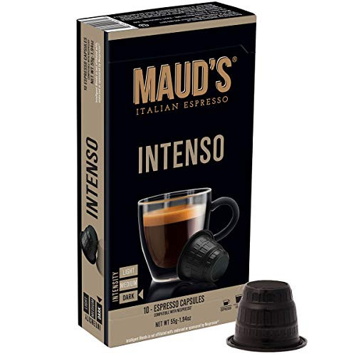 Maud's Intenso Espresso Capsules 50ct. 100 percent Hand-Crafted Arabica Coffee Strong Italian Espresso Capsules Single Serve Robust Dark Roast Espresso Pods Original Machine Nespresso Compatible