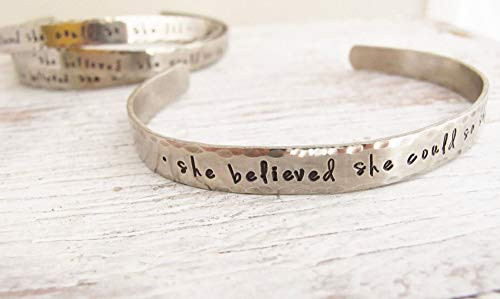 Graduation Gift She Believed She Could So She Did Inspirational Bracelet Quote Bracelet Personalized