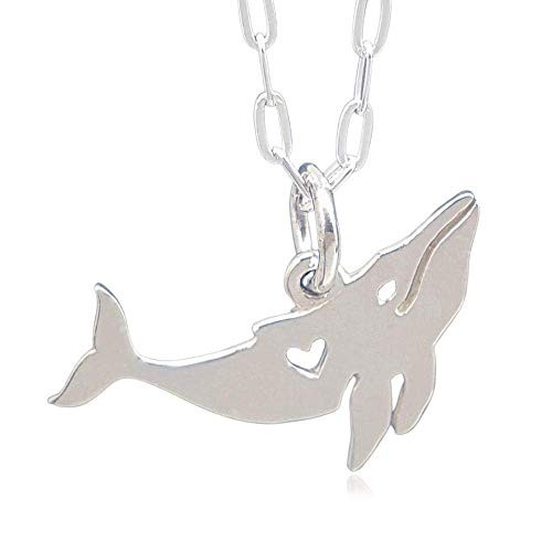 Sterling Silver Love the Humpback Whale Heart Cutout Flat Charm Necklace 18"
