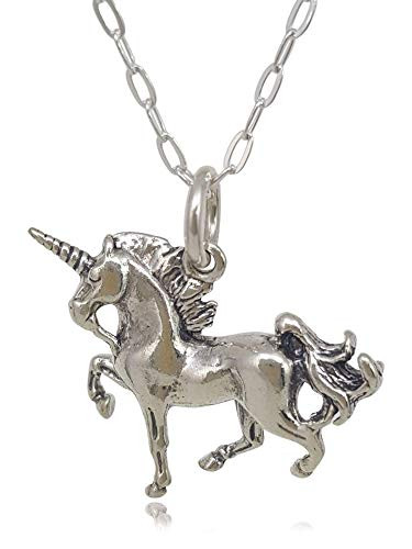 Sterling Silver Unicorn 3D Charm Necklace 18"