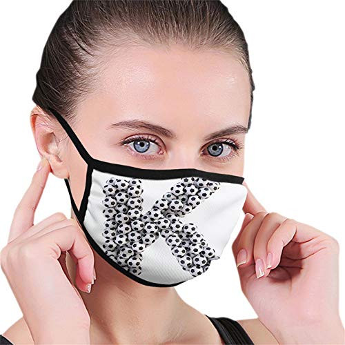 Comfortable Printed Windproof mask Letter K Alphabet Design with Soccer Balls Composition with Sports Theme Outdoors Black and White Facial decorations for adult