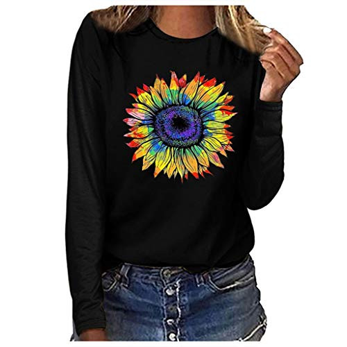 Women Sunflower Tops Print O-neck Long Sleeve Sweatshirt Ladies Loose Casual Pullover T-shirt Blouse