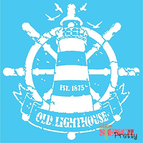 Vintage Light House Stencil Best Vinyl Large Stencils for Painting on Wood Canvas Wall etc.-M -14" x 14"- Brilliant Blue Color Material