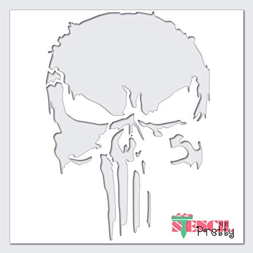 The Punisher Stencil - Scary Horror Skeleton Skull Template Best Vinyl Large Stencils for Painting on Wood Canvas Wall etc.-M -12" x 17"- Ultra Thick Exhibit Grade White Color Material