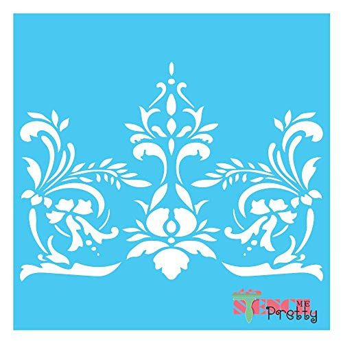 Floral Scroll Flourish Stencil Best Vinyl Large Stencils for Painting on Wood Canvas Wall etc.-L -18" x 13"- Brilliant Blue Color Material