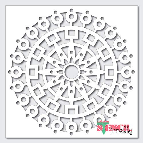 Tribal Flower  and  Sun DIY Medallion Stencil Best Vinyl Large Stencils for Painting on Wood Canvas Wall etc.-M -14" x 14"- Ultra Thick Exhibit Grade White Color Material