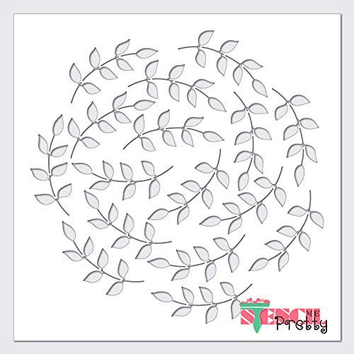 Stencil - Leaf Wreath Circle - Center Frame  and  Backdrop Template Best Vinyl Large Stencils for Painting on Wood Canvas Wall etc.-L -14" x 14"- Ultra Thick Exhibit Grade White Color Material