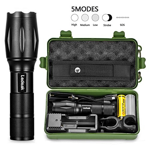 Led Super Bright Flashlight, Ledeak 1200 High Lumens CREE XML-L2 Powerful Torch, 5 Modes Zoomable Waterproof Flashlight with USB Charger, Rechargeable Battery, Bicycle Mount, Flashlight Holster Led Super Bright Flashlight, Ledeak 1200 High Lumens CREE XML-L2 Powerful Torch, 5 Modes Zoomable Waterproof Flashlight with USB Charger, Rechargeable Battery, Bicycle Mount, Flashlight Holster