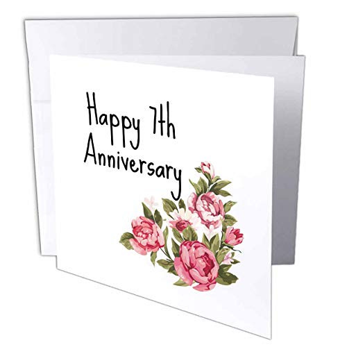 3dRose 3DRose Gabriella B - Quote - Image of Floral Happy 7th Anniversary Quote - 6 Greeting Cards with envelopes -gc-304091-1-