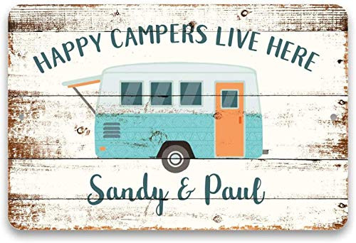 Personalized Camping Decor Sign?Happy Campers Live Here Retro Vintage Metal Plaque Home Decor Sign