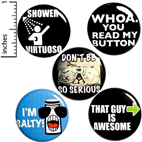 Sarcastic Funny Buttons 5 Pack of Humor Pins for Backpacks or Jackets 1 Inch P11-2