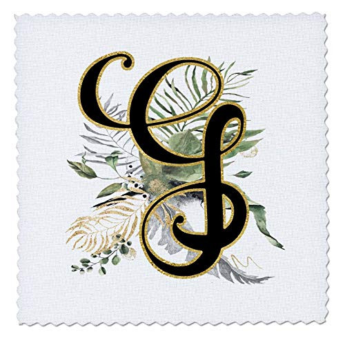 3dRose Fancy Monogram Initial G On Green Tropical Leaves - Quilt Squares -qs-341670-4-