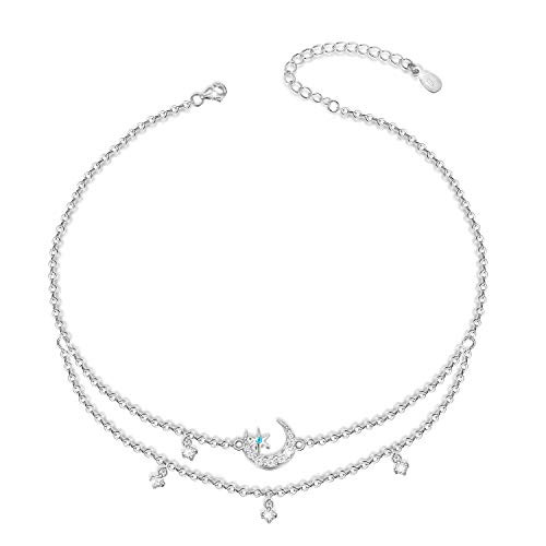 ATTRACTTO Layered Anklet for Women 925 Sterling Silver Moon and Star Ankle Bracelet Adjustable Summer Beach Anklets Jewelry Gifts for Women Wife Girls ATTRACTTO Layered Anklet for Women 925 Sterling Silver Moon and Star Ankle Bracelet Adjustable Summer Beach Anklets Jewelry Gifts for Women Wife Girls