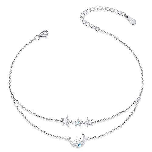 ATTRACTTO Moon Star Ankle Bracelets for Women 925 Sterling Silver Layered Anklets for Sea Beach Adjustable Foot Ankle for Teen Girls ATTRACTTO Moon Star Ankle Bracelets for Women 925 Sterling Silver Layered Anklets for Sea Beach Adjustable Foot Ankle for Teen Girls