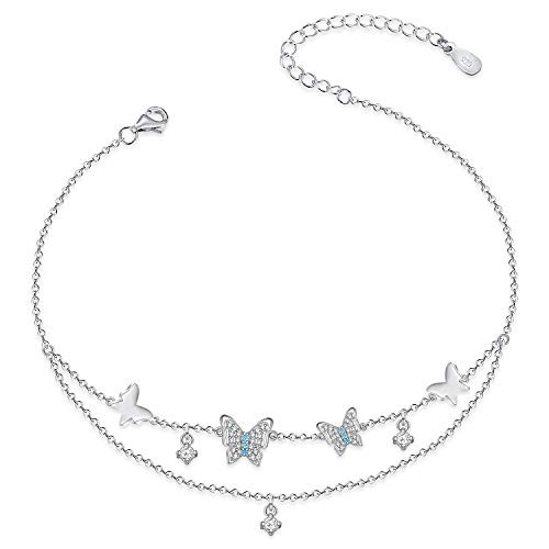 ATTRACTTO Butterfly Anklet for Women 925 Sterling Silver Layered Ankle Bracelet Adjustable Foot Anklets Jewelry Gifts for Women Wife Girls ATTRACTTO Butterfly Anklet for Women 925 Sterling Silver Layered Ankle Bracelet Adjustable Foot Anklets Jewelry Gifts for Women Wife Girls