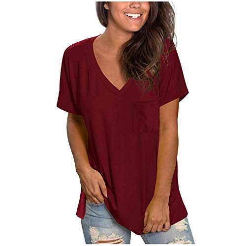 AODONG Womens Tops Tops for Women Womens Casual Summer O-Neck T-Shirt Gradient Printed Blouse Short Sleeve Shirt Tunic Top Red