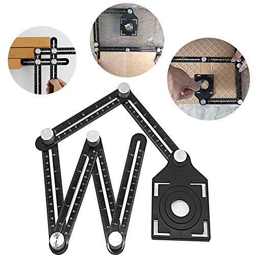 TOPCHANCES Heavy Duty Black Aluminum Alloy Angleizer Template Tool Multi Angle Measuring Ruler Aluminum Angle-izer Template Tool with Metal Screws (Six-Sided Ruler)
