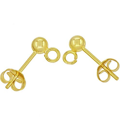10 pairs 14k Gold Plated 925 Sterling Silver Ear Stud Earring Posts 3.5mm Ball with Loops Earnut Safety Clutches Backs SS19-3.5