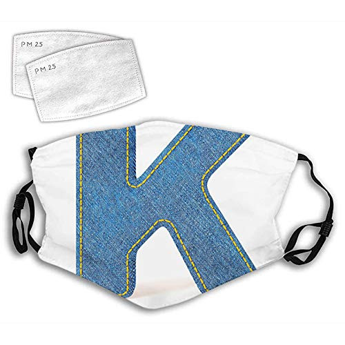 Women Men Boys Girls DustproofAlphabet Font Denim Style Blue Jean Texture Capitalized Character K IllustrationHalf Face Mouth Mask Breathable Mouth Muffle ForTravelOutdoor