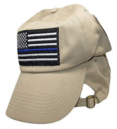 K's Novelties USA Police Blue Line Memorial Khaki Washed Patch Embroidered Cap RUF