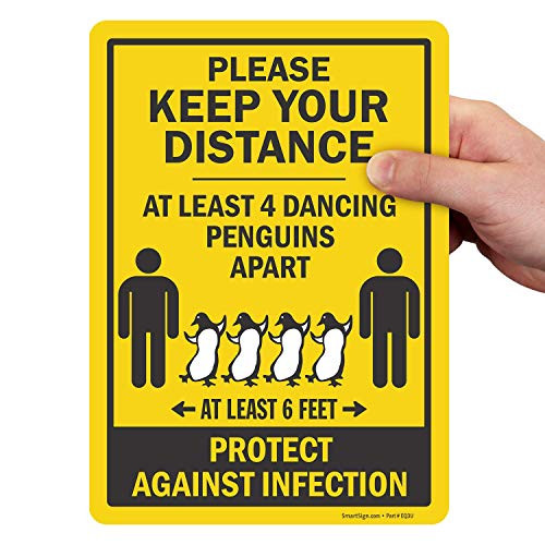 SmartSign Please Keep Your Distance Sign Funny at Least 4 Dancing Penguins Apart Message  Adhesive Backed Social Distancing Sign 7x10 Inches Laminated Vinyl Made in USA