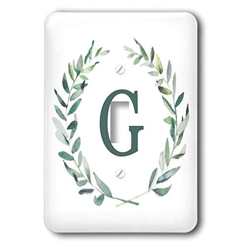 3dRose Wreath with monogram initial letter G in green on white. - Light Switch Covers -lsp-337389-1-
