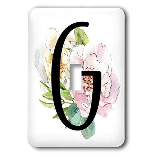 3dRose Pretty Pink and White Peony Floral Monogram Initial G - Light Switch Covers -lsp-340830-1-