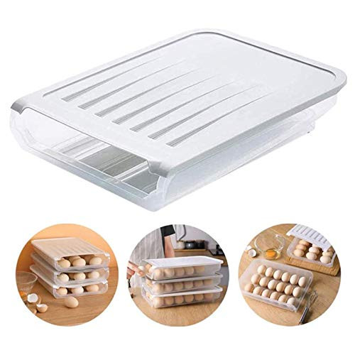 Auto Scrolling Egg Storage Holder Eggs Storage Rack Refrigerate Spherical Food Organizer Plastic Container for Refrigerator Space Saver Holds up to 18 Eggs-White1 Pack-