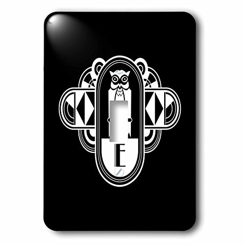 3dRose LSP-241260-1 Art Deco Owl Monogram Letter E Single Toggle Switch Black-White
