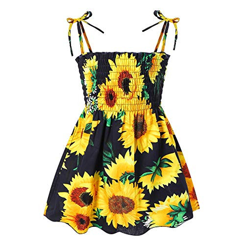 Toddler Baby Girl Summer Floral Dresses Casual Sleeveless Straps Princess Party Dress Beach Sundress Clothes Outfits -B-Sunflower 4-5T-