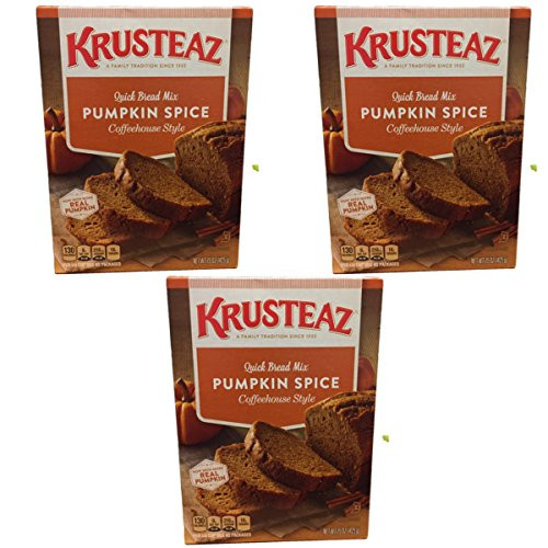 Krusteaz 3 Pack Pumpkin Spice Quick Bread Mix, Coffeehouse style with REAL Pumpkin - 3, 15oz boxes