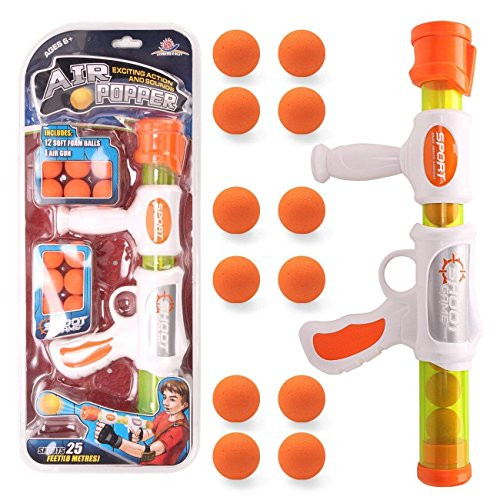 EXERCISE N PLAY Air Popper Gun Soft Foam Ball Gun Rapid Fire Atomic Power Pump Action Blaster Shooter Gun Foam Ball Battle Toy for Kids with 12 Soft Foam Balls