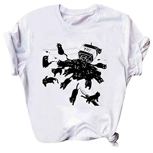 Moonite Women's Plus Size Short Sleeve Cat 3D Printed O-Neck Tops Tee T-Shirt Blouse