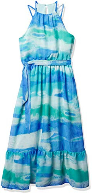 Speechless Girls' High Neck Blouson Chiffon Dress Aqua-Teal 14