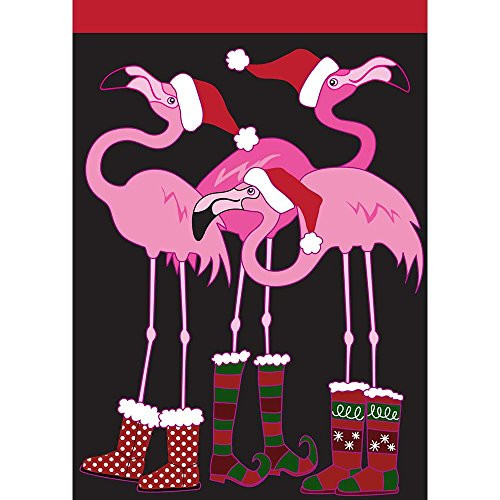 Christmas Santa Hat and Boots Flamingos 18 x 13 Rectangular Double Applique Small Garden Flag