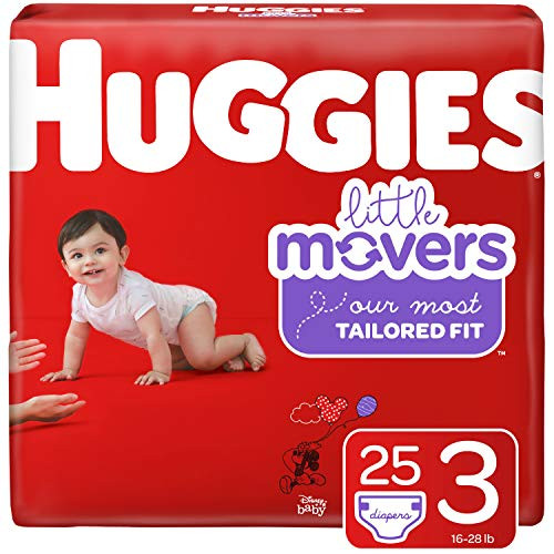 HUGGIES Little Movers Diapers Size 3 -16-28 lb.- 25 Ct. -Packaging May Vary- for Active Babies