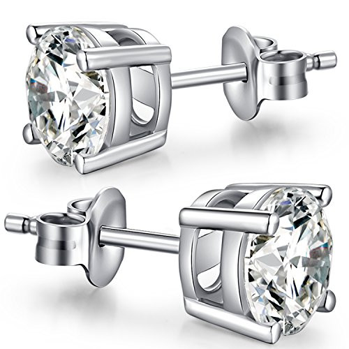 Men Diamond Earrings Fake Diamond Earrings Men Diamond Studs Silver Stud Earrings for Men Cubic Zirconia Earrings Sterling Silver Stud Earrings for Women Faux Diamond Studs CZ Earrings for Men 6MM