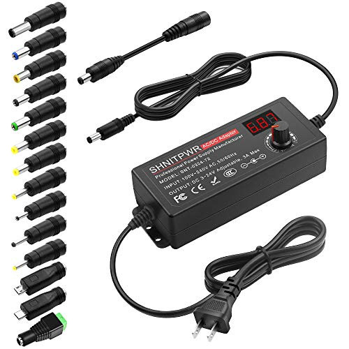 SHNITPWR 3V ~ 24V 3A 72W Power Supply Adjustable DC 3V 5V 6V 9V 12V 15V 16V 18V 19V 20V 24V Variable Universal AC-DC Adapter 100V-240V AC to DC Converter with 14 Tips 5.5x2.5mm 4.0x1.7mm 3.5x1.35mm