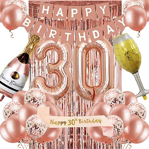 30th Birthday Decorations for Women Rose Gold 30 Birthday Party Decoration for Her 30th Happy Birthday Banner Kits Rosegold Balloons Decoration for Girls Women 30th Birthday Party Supplies