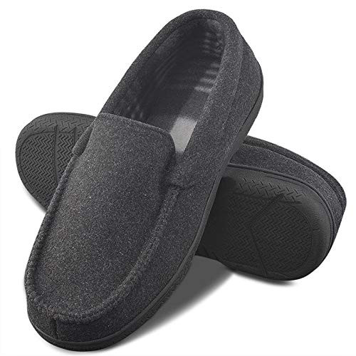 Men's Memory Foam Moccasin Slippers Breathable Moccasin Slippers Micro Wool House Shoes Anti-Slip Sole Indoor Outdoor Grey 10