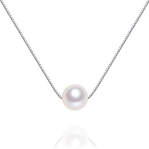 Single Floating Pendant Pearl Necklace Freshwater Cultured Pearl Sterling Silver Necklace for Women 7mm 16 inch Single Floating Pendant Pearl Necklace Freshwater Cultured Pearl Sterling Silver Necklace for Women 7mm 16 inch