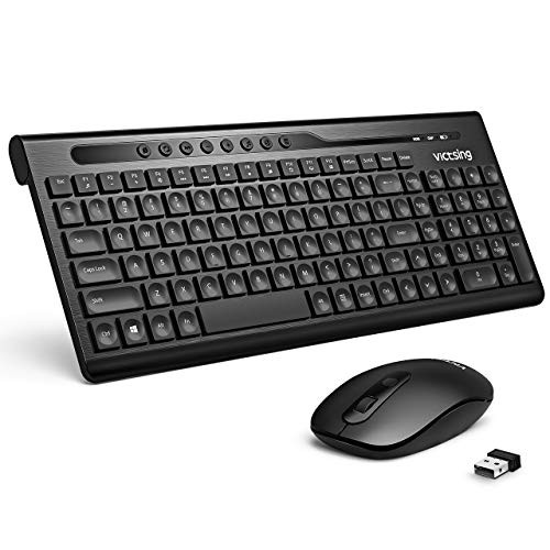 VicTsing PC184 Wireless Keyboard and Mouse Combo, Include Ultra-Thin Portable Keyboard and Silent Mouse, 2.4GHz Dropout-Free Connection Perfect for PC Desktop Computer Laptop Mac Tablet, Black