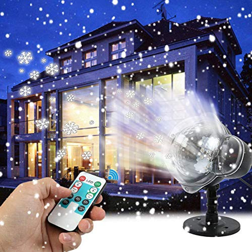 Christmas Snowflake Projector Lights, Enkman Rotating LED Snowfall Projection Lamp with Remote Control, Outdoor Waterproof Sparkling Landscape Decorative Lighting for Holiday Halloween Xmas Party