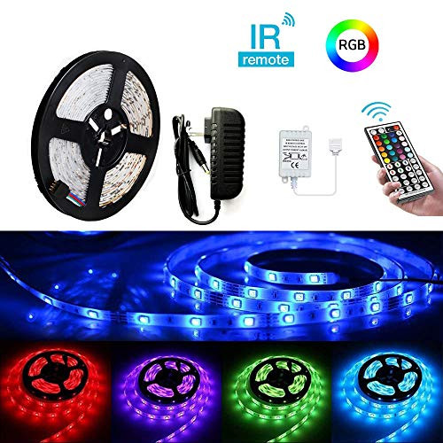 YIJUYX LED Strip Lights, LED Tape Lights RGB 5M 16.4Ft SMD 5050 Flexible Color Changing Kit with 44 Keys IR Remote Controller, 12V 2A Power Supply YIJUYX LED Strip Lights, LED Tape Lights RGB 5M 16.4Ft SMD 5050 Flexible Color Changing Kit with 44 Keys IR Remote Controller, 12V 2A Power Supply
