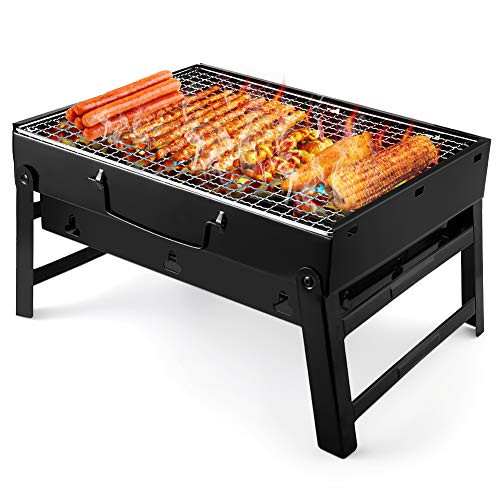 UTTORA Barbecue Grill Charcoal Grill Portable Folding BBQ Grill Barbecue Desk Tabletop Outdoor Stainless Steel Smoker BBQ for Picnic Garden Terrace Camping Travel 15.35''x11.41''x2.95''