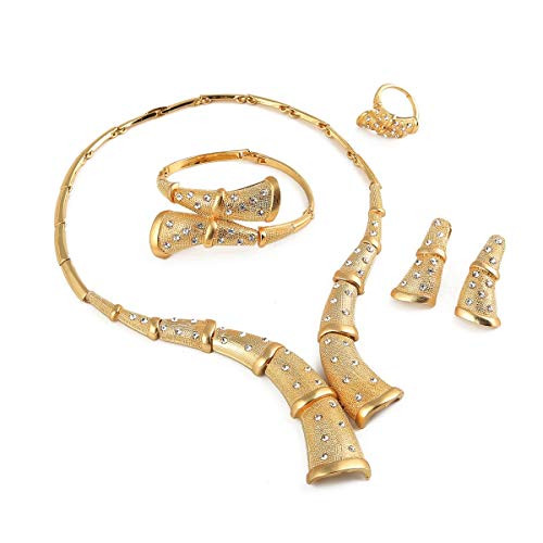 Dubai 18K Gold Plated Crystal Women Wedding Party Necklace Earring Bracelet Ring Jewelry Sets Dubai 18K Gold Plated Crystal Women Wedding Party Necklace Earring Bracelet Ring Jewelry Sets